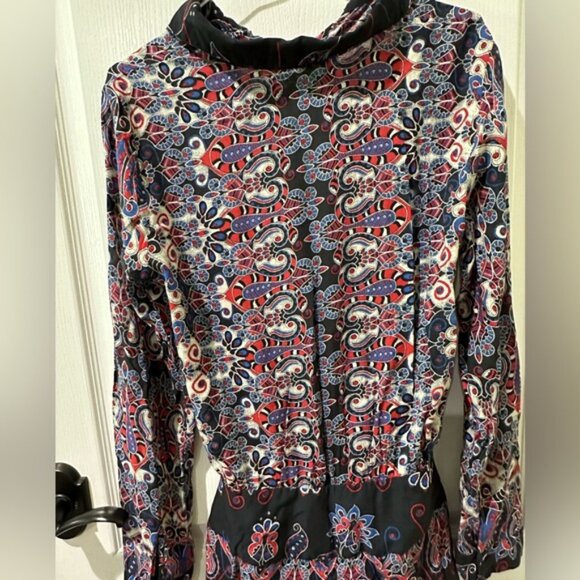 FARM RIO Paisley Snake Print Button Down Tie Front One Piece Romper - Picture 13 of 16